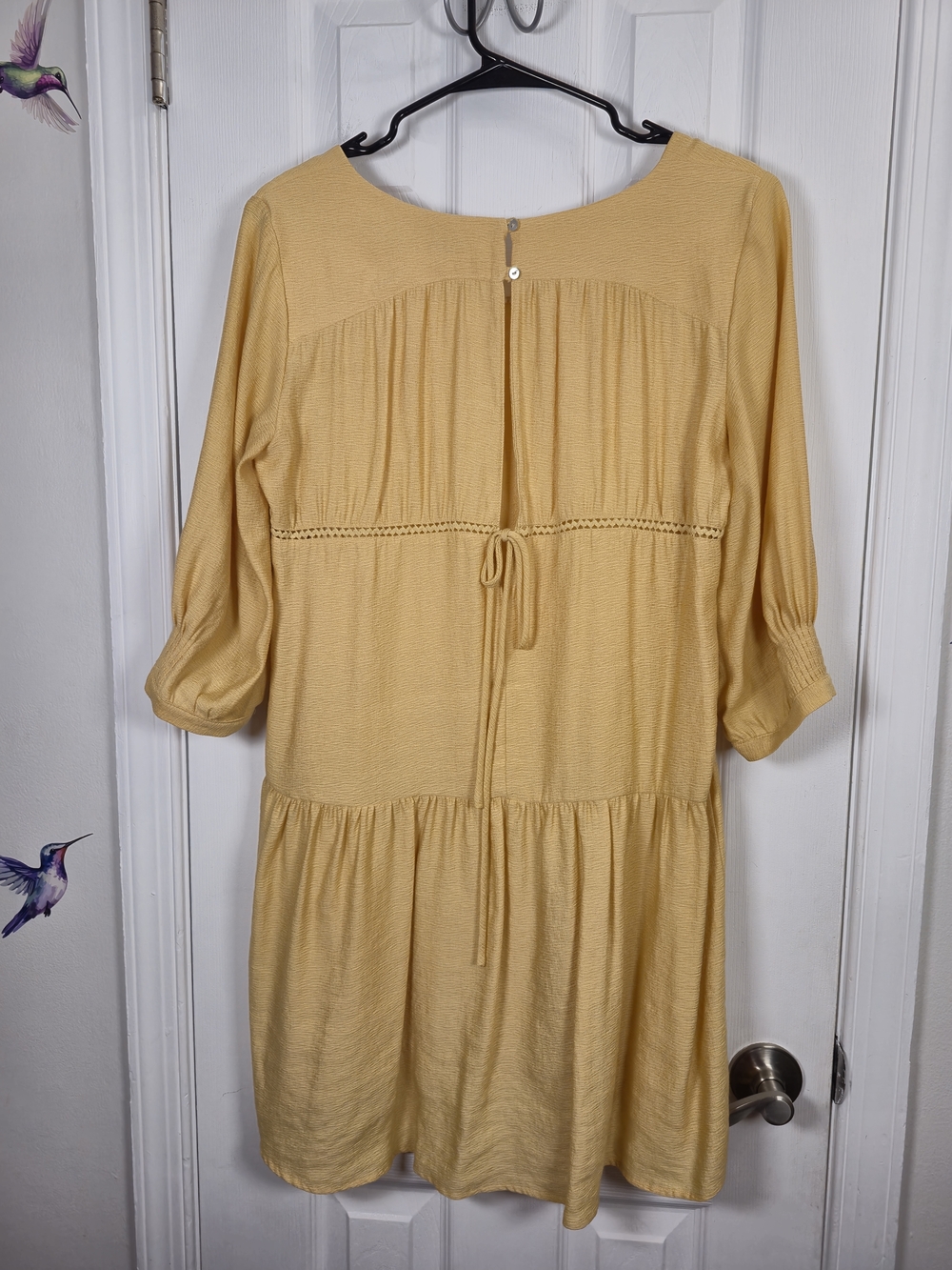 ZARA Mustard Yellow Open Back Tiered Smock Mini Dress Small Crochet Boho Summer - Picture 2 of 5